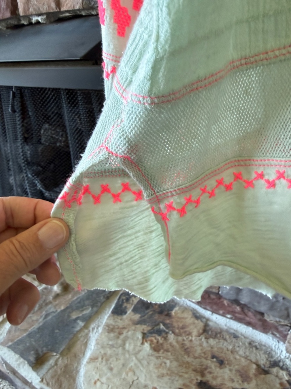 Free People Mint Green Peasant Blouse with Neon Pink Embroidery - Picture 8 of 11